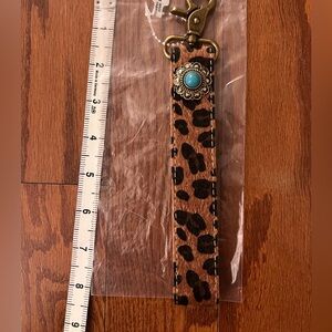 Free People Leopard Print Keychain with Turquoise Accent
